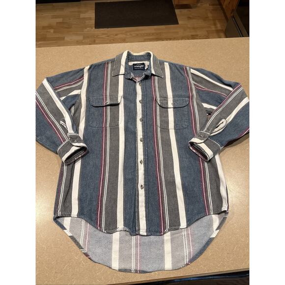 Wrangler Men's Vintage Western Button-Up Shirt, Medium Striped Long Tails Cotton - Picture 1 of 11